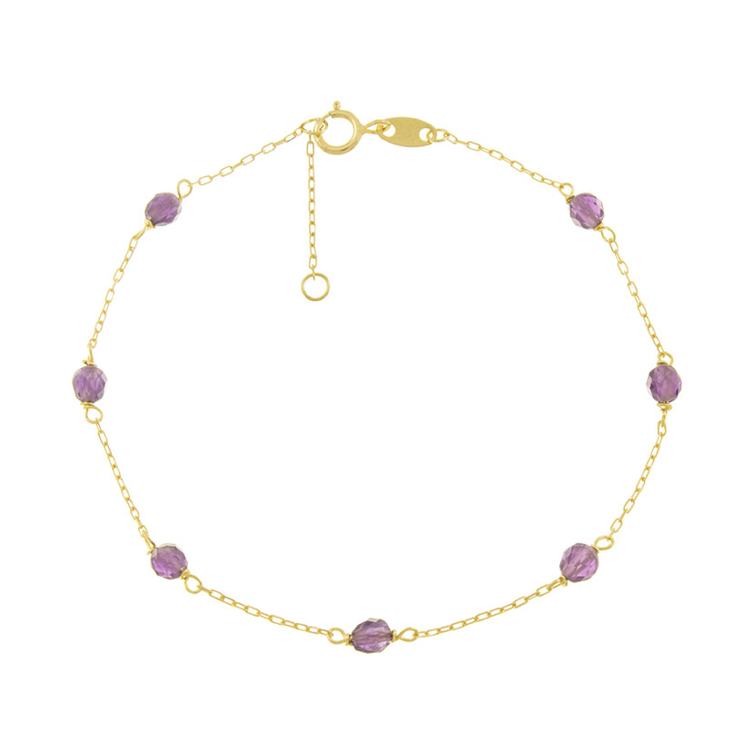 PULSERA CON 7 PIEDRAS NATURALES AMATISTAS DE 3MM CON CADENA FORZADA DE 0.25MM A 16.5-18.5MM